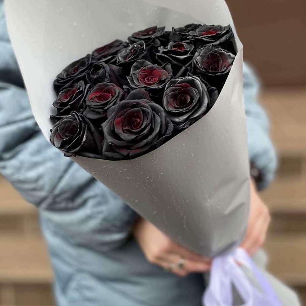 Букет из 15 чёрных роз Premium