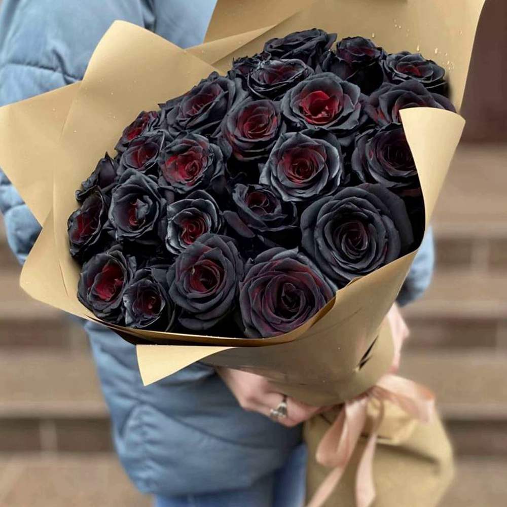 Букет из 25 чёрных роз Premium