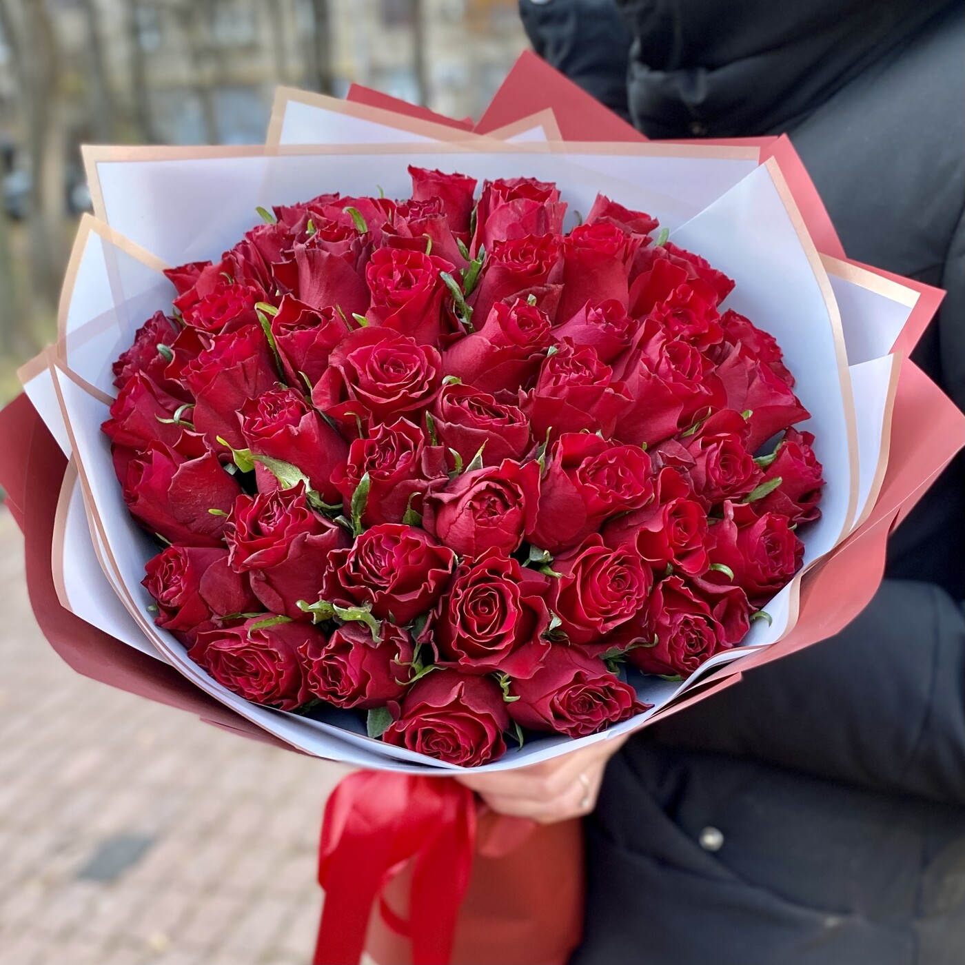 51 красная роза 40 см