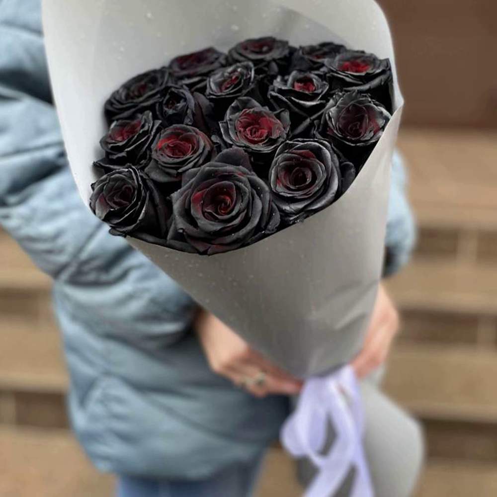 Букет из 15 чёрных роз Premium